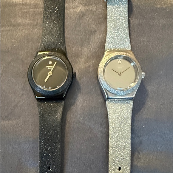 Swatch Dual-Tone Black and Silver Watch Set